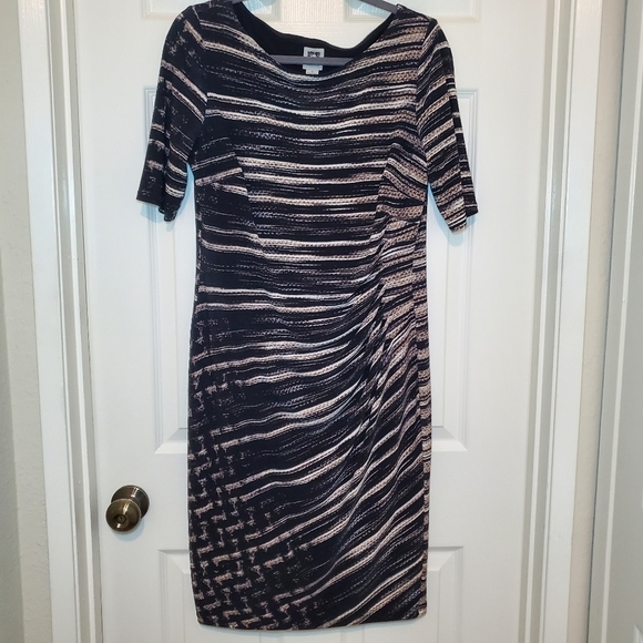 Anne Klein Dresses & Skirts - Anne Klein Black Tan White Striped Bodycon Dress Women’s Size 12.
